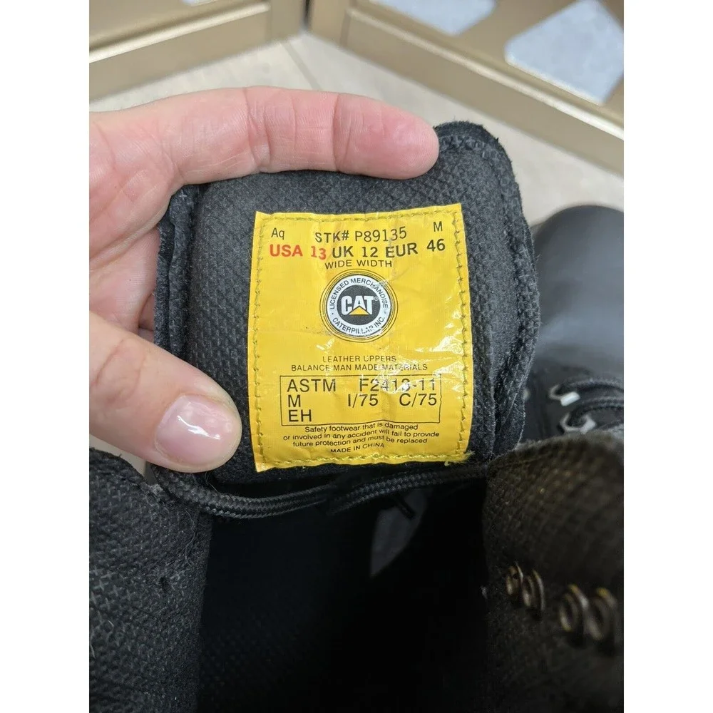 CAT Second Shift Steel Toe Work Boot Black Leather 13 W Wide Man caterpillar